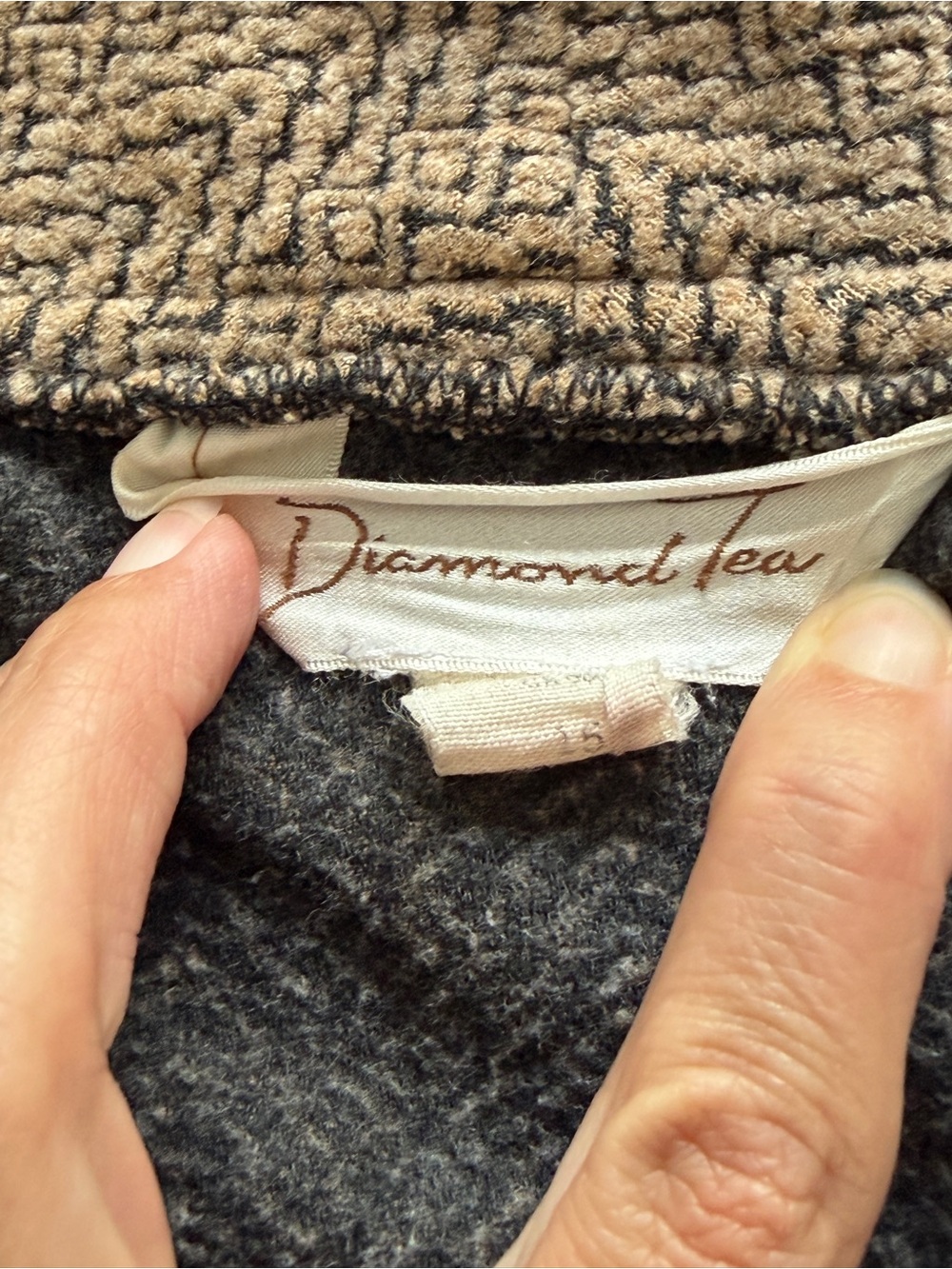 Diamond Tea XL Brown Herringbone Full Zip Long Duster Maxi Coat - Picture 8 of 10